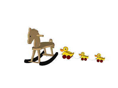 Wooden Rocking Horse Toy With Cute Yellow Ducklings Pull Along Design For Kids 3d model