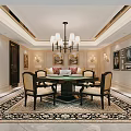 Hotel Mahjong Room Luxurious Interior Design With Chandelier Tables Chairs Ornate Rug And Decorative Paintings