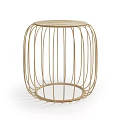 Modern Round Rattan Stool With Cage Like Frame And Slender Strip Design