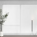 White Vertical Blinds in Modern Interior with Potted Plant and Floor Lamps