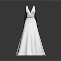White V Neck Wedding Dress With Belt And Floor Length Skirt On Grey Background