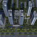 Modern High Rise Residential Buildings with Green Areas Central Plaza and Nearby Roads