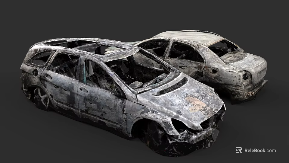 Burned Cars With Severe Damage And Charred Exteriors After Fire Incident 3d model 