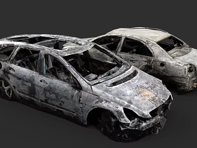 Burned Cars With Severe Damage And Charred Exteriors After Fire Incident 3d model