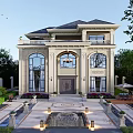 Luxury Detached Villa Exterior With Classic Architecture And Front Garden Fountain