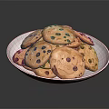 Delicious Chocolate Chip Cookies on a White Plate Filled with Melty Chocolate Chips