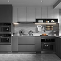 Modern Gray Kitchen Interior With Cabinets Countertop And Built In Appliances