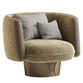 Beige Fabric Accent Chair With Brown Armrests And Herringbone Pattern Pillows 3d model