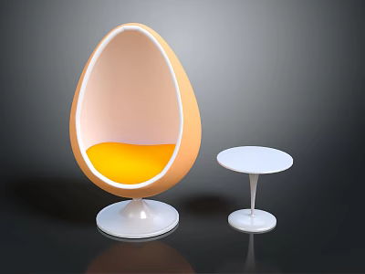 Modern Egg Shaped Orange And White Leisure Chair With Small Round Table 3d model