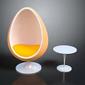 Modern Egg Shaped Orange And White Leisure Chair With Small Round Table