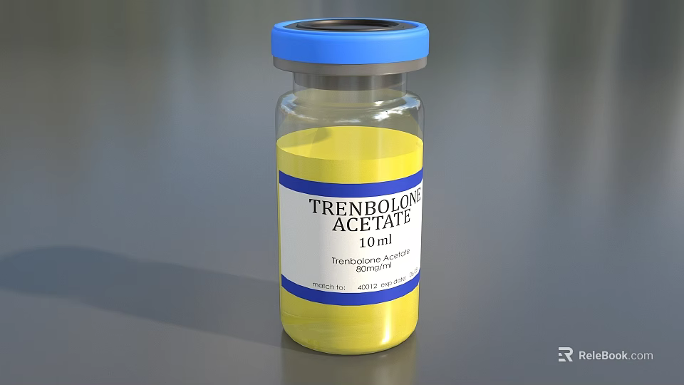 Medical Device Glass Vial With Blue Cap Yellow Liquid 10ml Label 3d model 