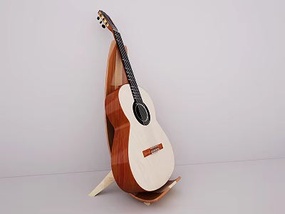 Acoustic Guitar On Wooden Stand Light Background Musical Instrument 3d model