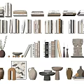 Modern Ornaments Combination Book Combination Secretary Combination Ornaments Pottery Pot Utensils 3d model