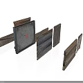 Old Wooden Planks And Metal Panels With Metal Frames And Red Logo