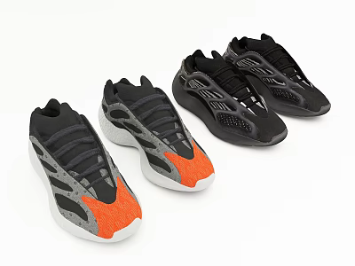 Stylish Athletic Sneakers With Black Gray And Orange Accents And Mesh Design 3d model