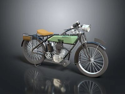 Vintage Green Motorcycle With Brown Leather Seat And Black Spoke Wheels Classic Design 3d model