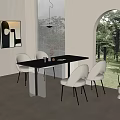 Modern Minimalist Dining Table Set With Black Table And White Chairs In Bright Room
