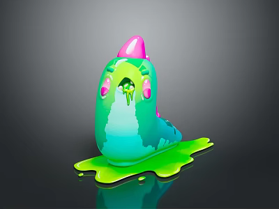 Colorful Slime Creature Character With Open Mouth And Glowing Green Dripping Slime 3d model