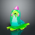 Colorful Slime Creature Character With Open Mouth And Glowing Green Dripping Slime
