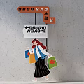Popular Photo Check in Spot with Welcome Signage Shopping Bags and Female Figure