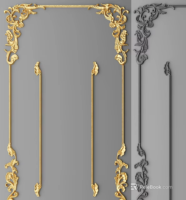 Carved Decorative Strips In Gold And Black With Intricate Floral Patterns 3d model 