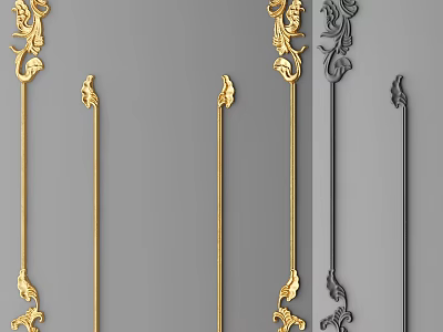 Carved Decorative Strips In Gold And Black With Intricate Floral Patterns 3d model