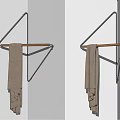 Wall Mounted Bathroom Shelf With Triangular Metal Frame And Wooden Rod Hanging Towel
