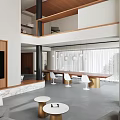 Modern Double Height Living Dining Room With Warm Wood Accents And Comfortable Sofa Interior Design