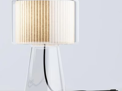 Modern Table Lamp with Transparent Glass Base and Beige Vertical Striped Fabric Shade 3d model