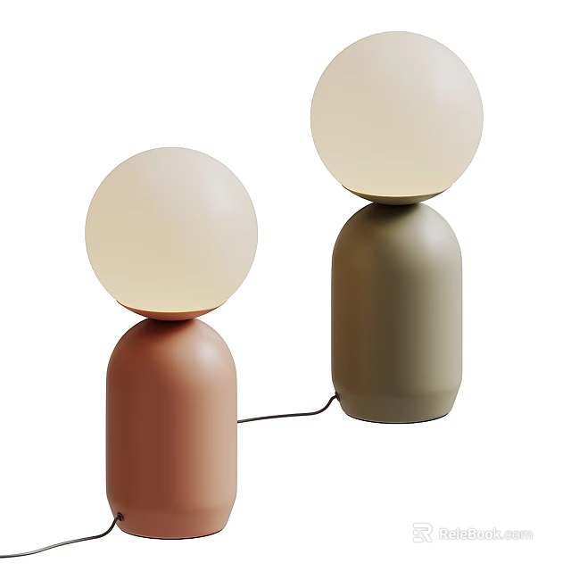 Modern Pink and Green Table Lamps with Round Shades and Cylindrical Bases 3d model 