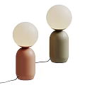 Modern Pink and Green Table Lamps with Round Shades and Cylindrical Bases