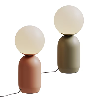 Modern Pink and Green Table Lamps with Round Shades and Cylindrical Bases 3d model