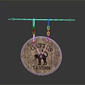 Vintage Wooden Cactus Tavern Sign With Cat Silhouette Circular Design Hanging On Metal Pole