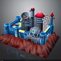 Futuristic Sci Fi Castle Base With Blue Structures Red Towers And Antenna 3d model