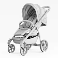 Modern Baby Stroller With Beige Canopy Black Frame And Comfortable Seat
