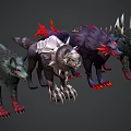 Various Reptiles With Spiked Features Red Eyes And Sharp Claws In Different Stances