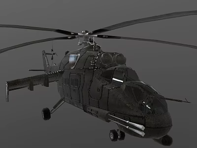 Military Helicopter With Dark Green Fuselage Rotor Blades And Landing Gear 3d model