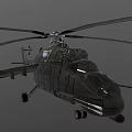 Military Helicopter With Dark Green Fuselage Rotor Blades And Landing Gear