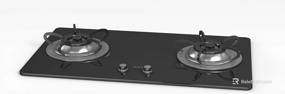 Modern Kitchen Interior Design With Black Gas Stove Panel Silver Burners And Knobs 3d model 