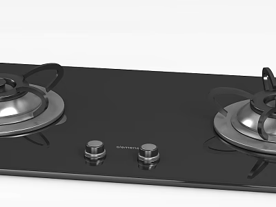 Modern Kitchen Interior Design With Black Gas Stove Panel Silver Burners And Knobs 3d model