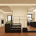 Stylish Clothing Store Facade Featuring Storefront Window Mannequins Green Plants and Glass Door