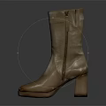 Brown Leather Mid Calf Round Toe Boots With Side Zipper And Block Heel Design