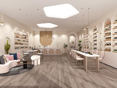 Modern Beauty and Hair Salon Interior With Comfortable Seats and Product Displays 3d model