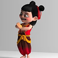 Animated Game Movie Character With Double Buns Red Ribbon Red Yellow Outfit And Playful Expression