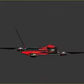 Red Streamlined Vehicle With Black Blue Details Four Wheels And Striped Wings Dark Background