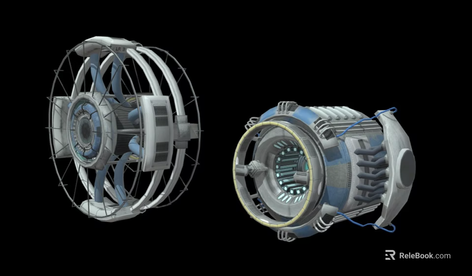 Futuristic 3D Rendered Mechanical Devices With Circular Frames And Intricate Internal Structures 3d model 