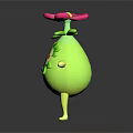 Cartoon Plant With Green Pear Shaped Body Yellow Limbs Blush Face And Pink Head Flower