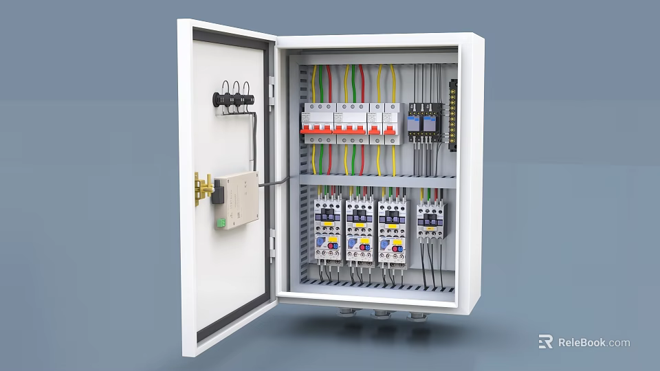 Industrial Electrical Control Cabinet with Multiple Circuit Breakers and Organized Wiring System 3d model 