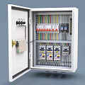 Industrial Electrical Control Cabinet with Multiple Circuit Breakers and Organized Wiring System