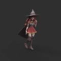 Witch Character With Red Hair Gray Hat Cloak And Small Fox Creature